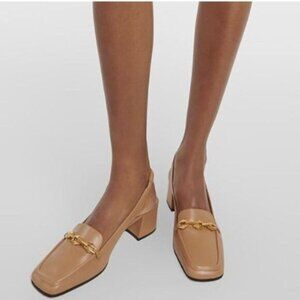 miss left Women Trendy Closed Square Toe Slingback Pumps Gold Chains Low Heel